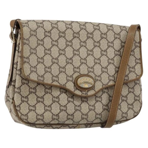GUCCI GG PLUS Canvas Shoulder Bag PVC Leather Beige - Picture 1 of 16